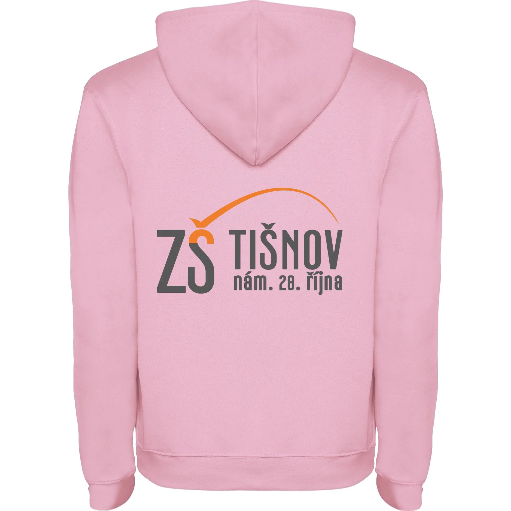 ZŠ Tišnov pánská/dětská mikina s kapucí potisk jen na záda Růžová