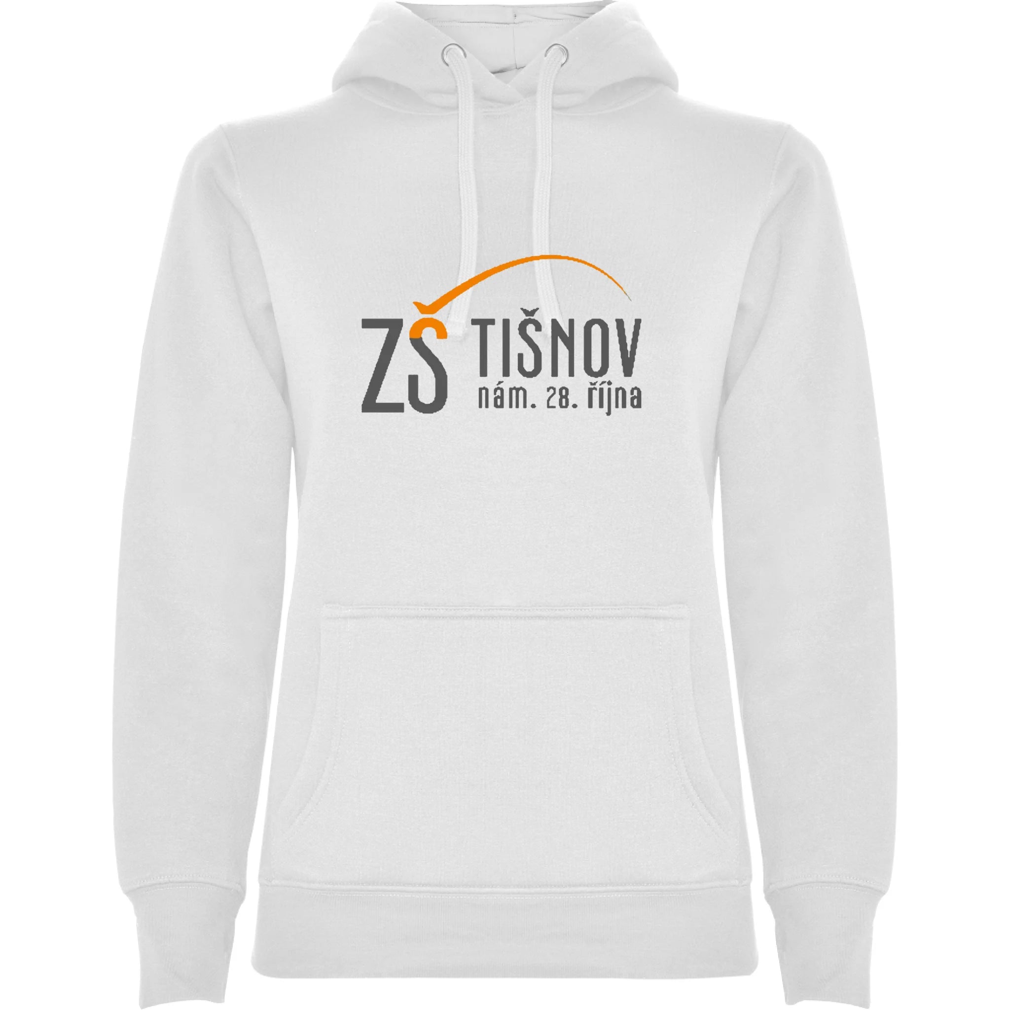ZŠ Tišnov dámská mikina s kapucí jen potisk dopředu Bílá