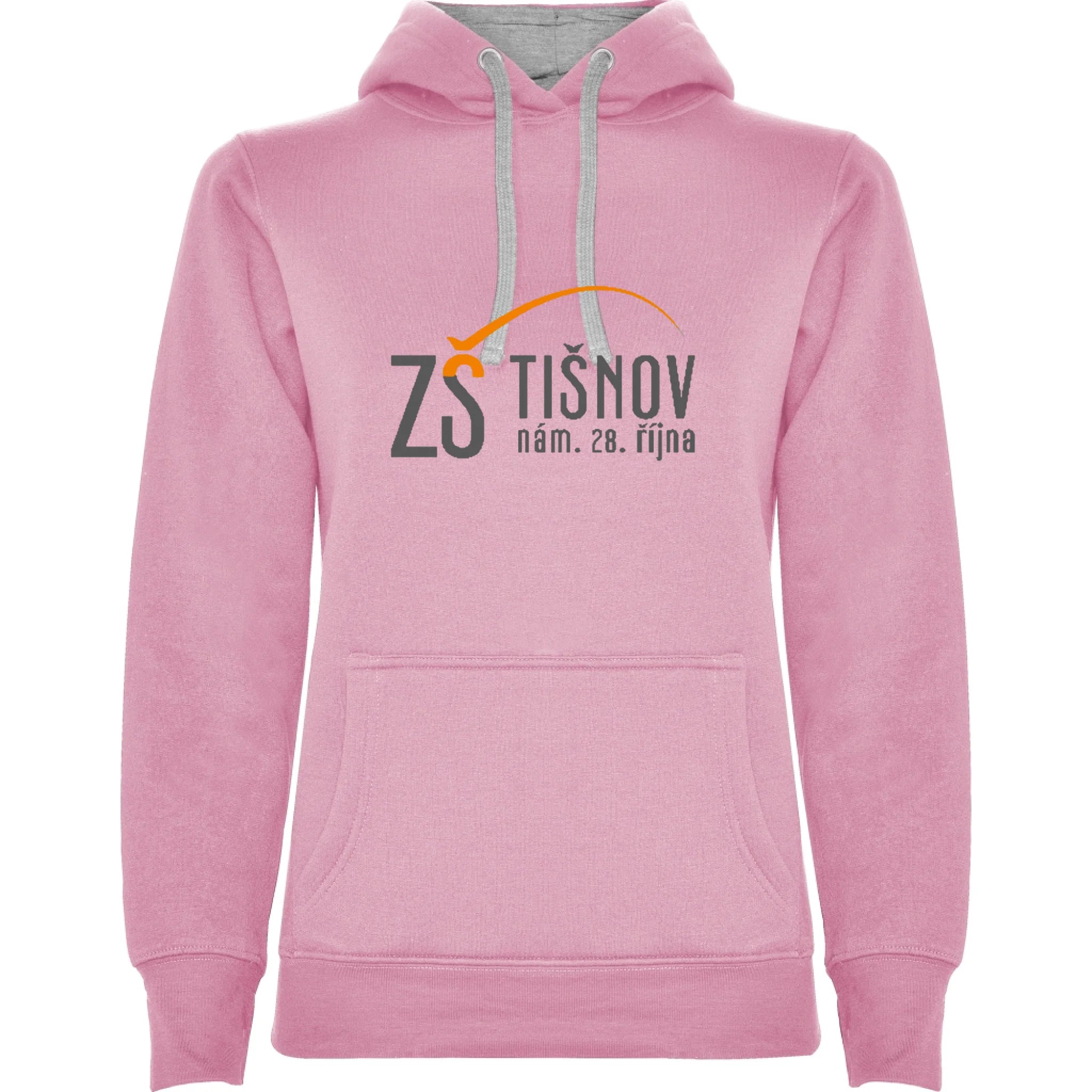ZŠ Tišnov dámská mikina s kapucí jen potisk dopředu Růžová melír