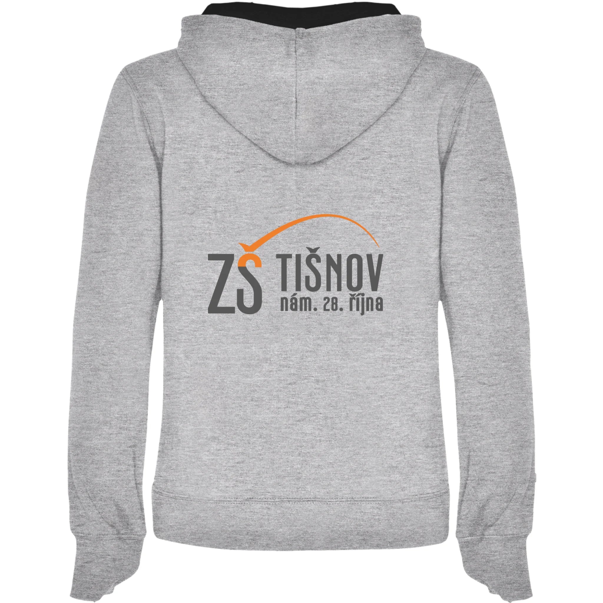 ZŠ Tišnov dámská mikina s kapucí jen potisk na záda Melír černá