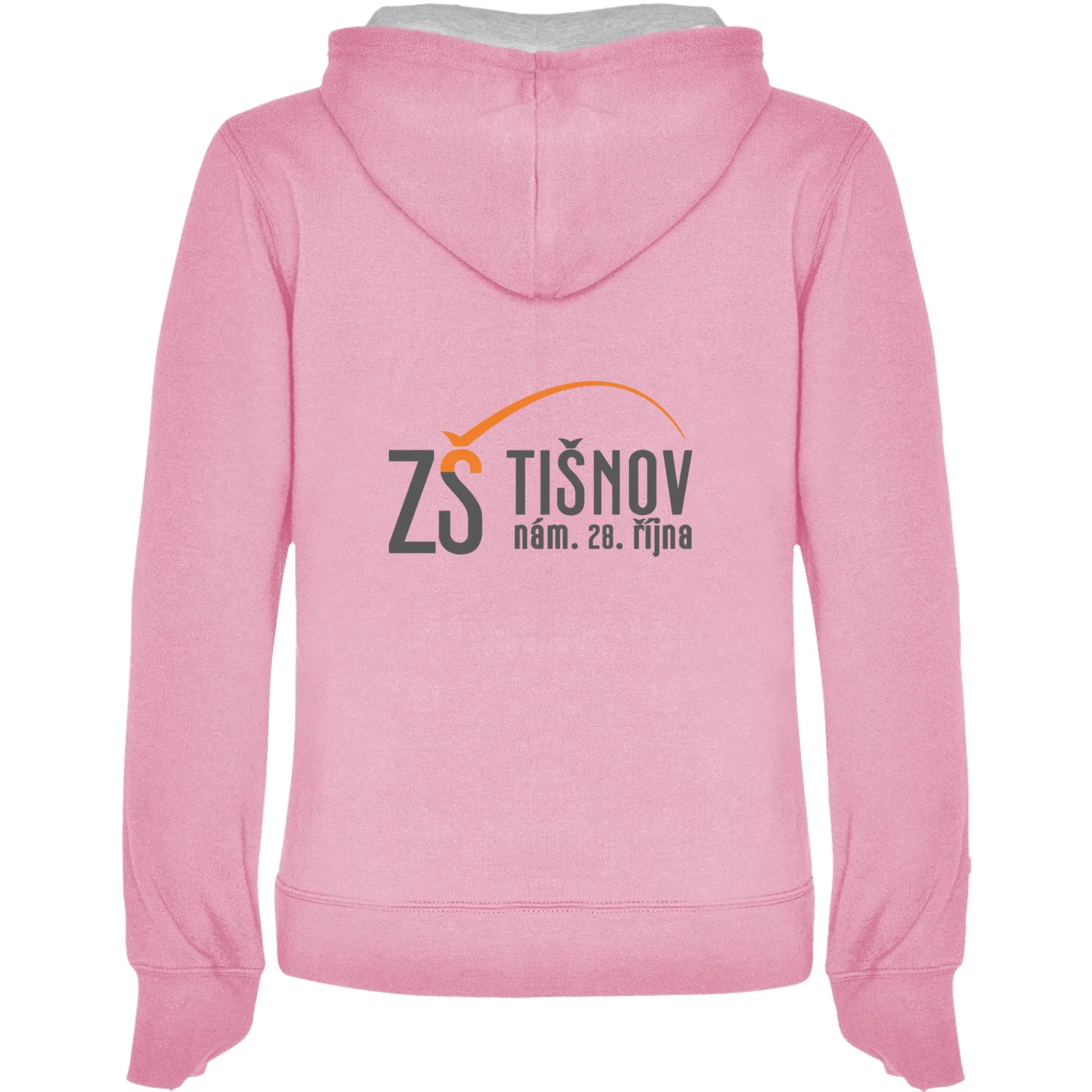 ZŠ Tišnov dámská mikina s kapucí jen potisk na záda Růžová melír