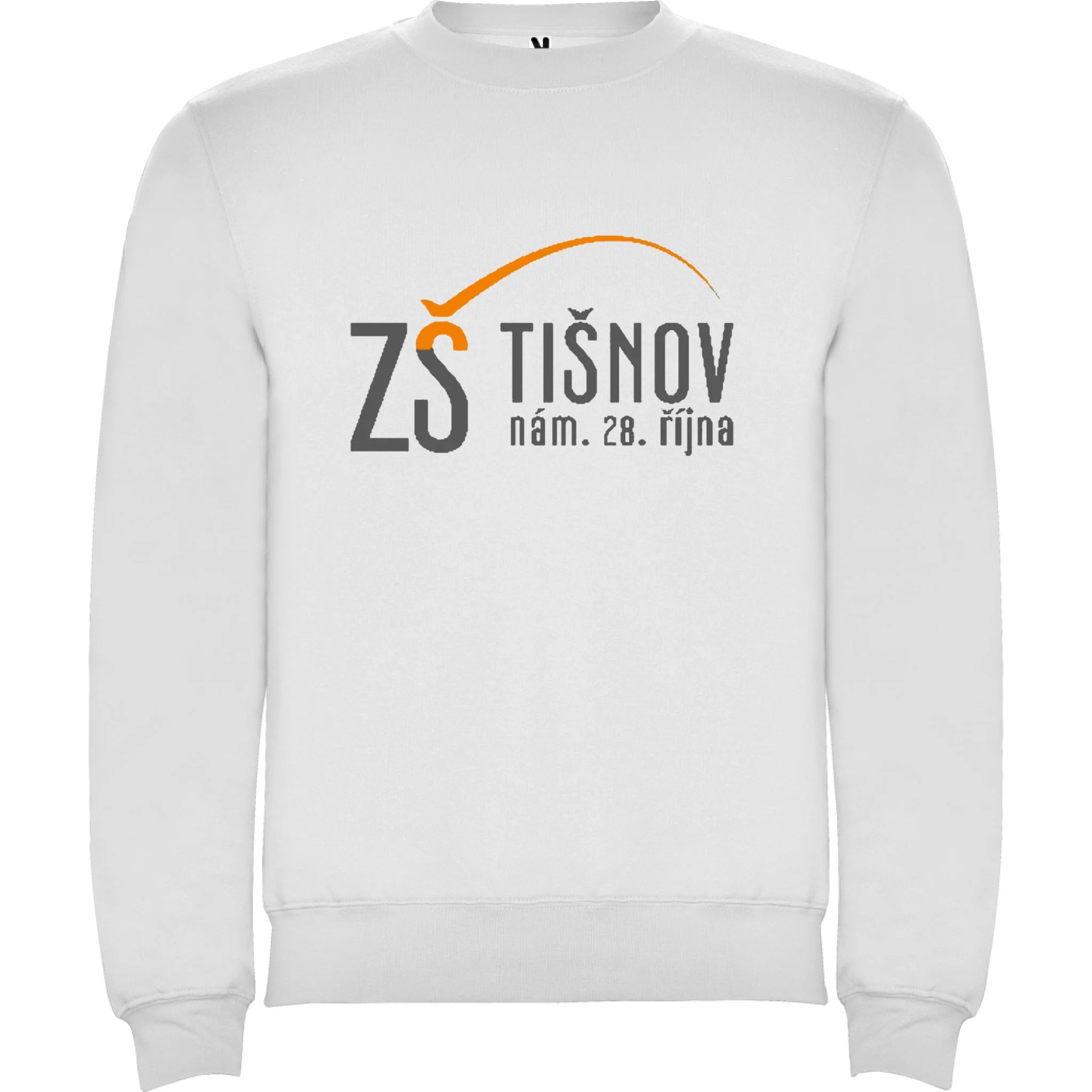 ZŠ Tišnov dětské velikosti mikina bez kapuce unisex jen motiv dopředu Bílá