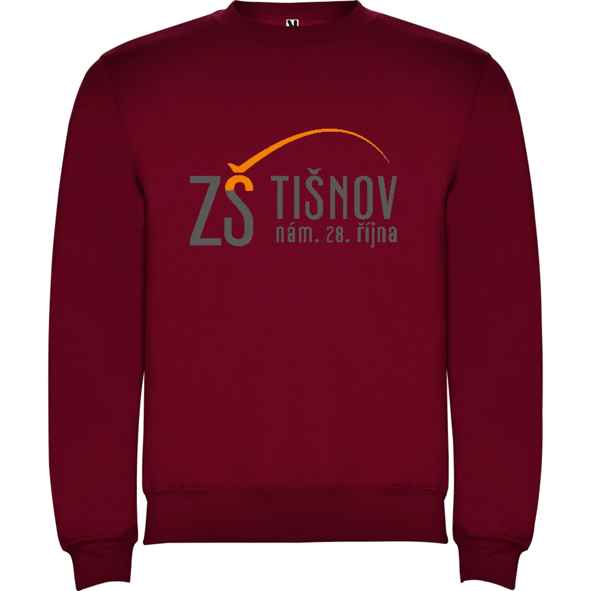 ZŠ Tišnov dětské velikosti mikina bez kapuce unisex jen motiv dopředu Granátová