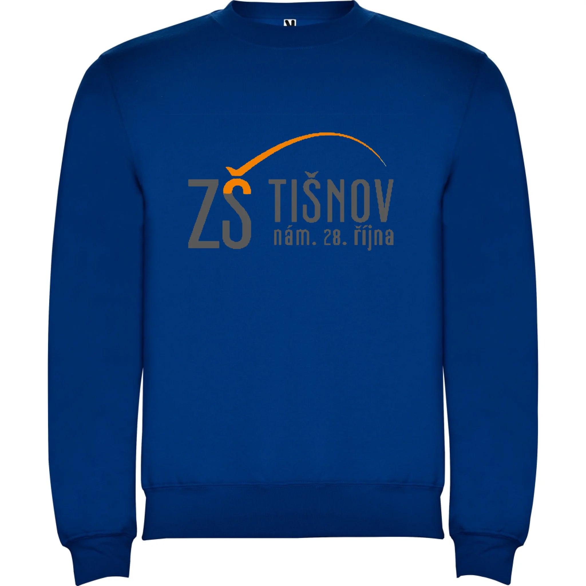 ZŠ Tišnov dětské velikosti mikina bez kapuce unisex jen motiv dopředu Modrá