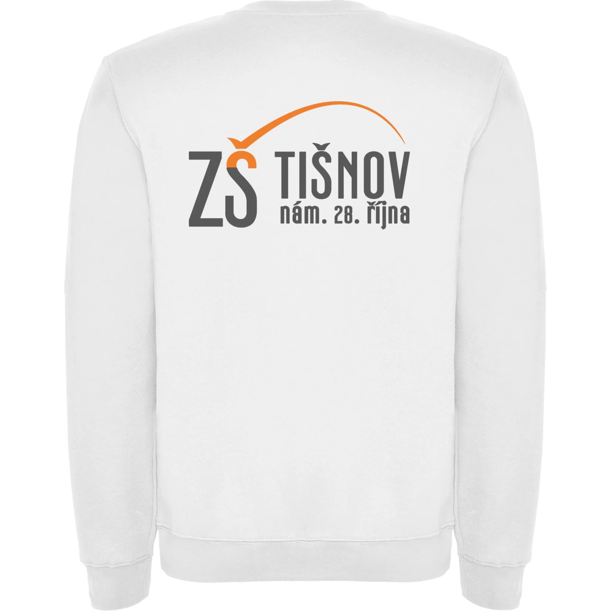 ZŠ Tišnov dětské velikosti mikina bez kapuce unisex jen motiv na záda Bílá