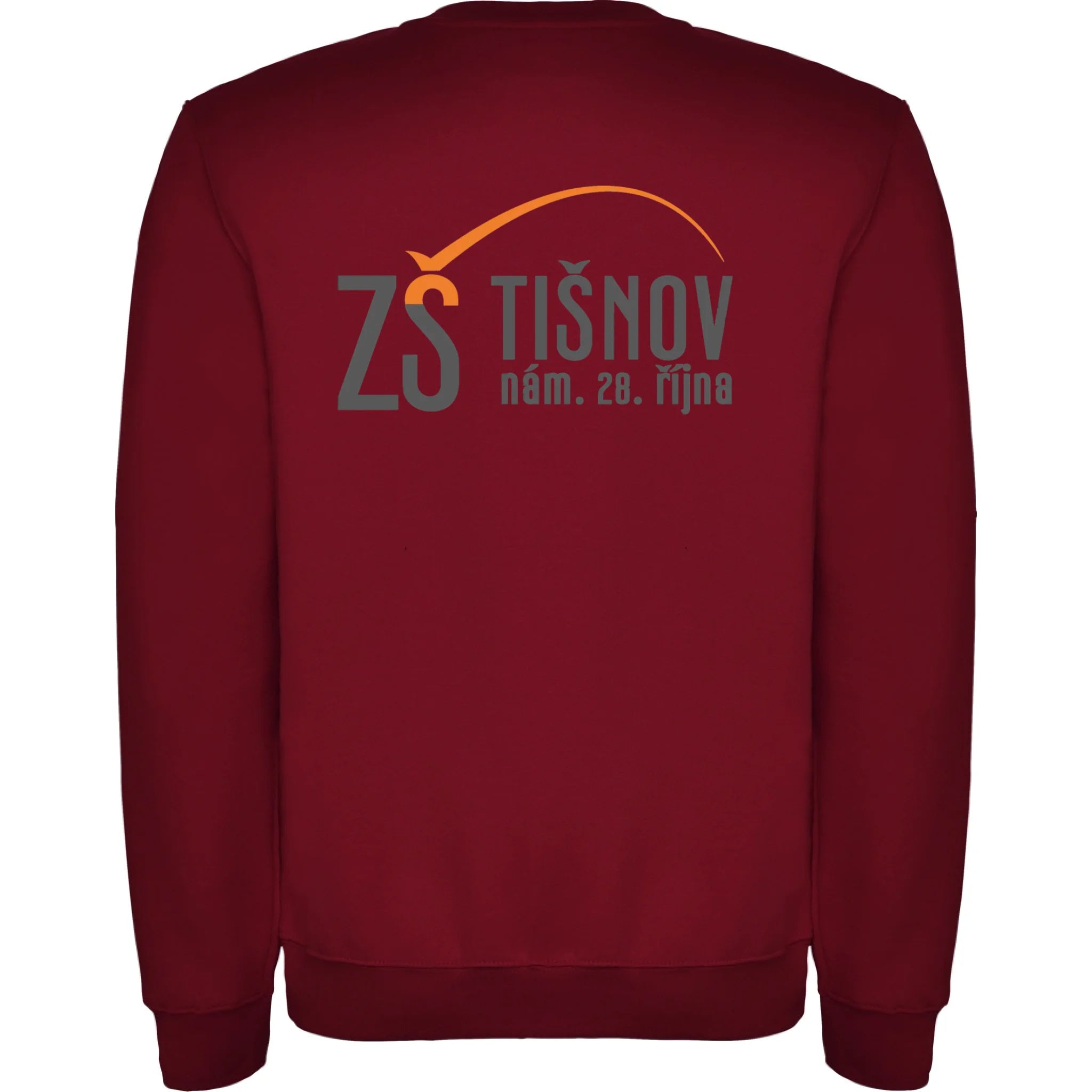 ZŠ Tišnov dětské velikosti mikina bez kapuce unisex jen motiv na záda Granátová