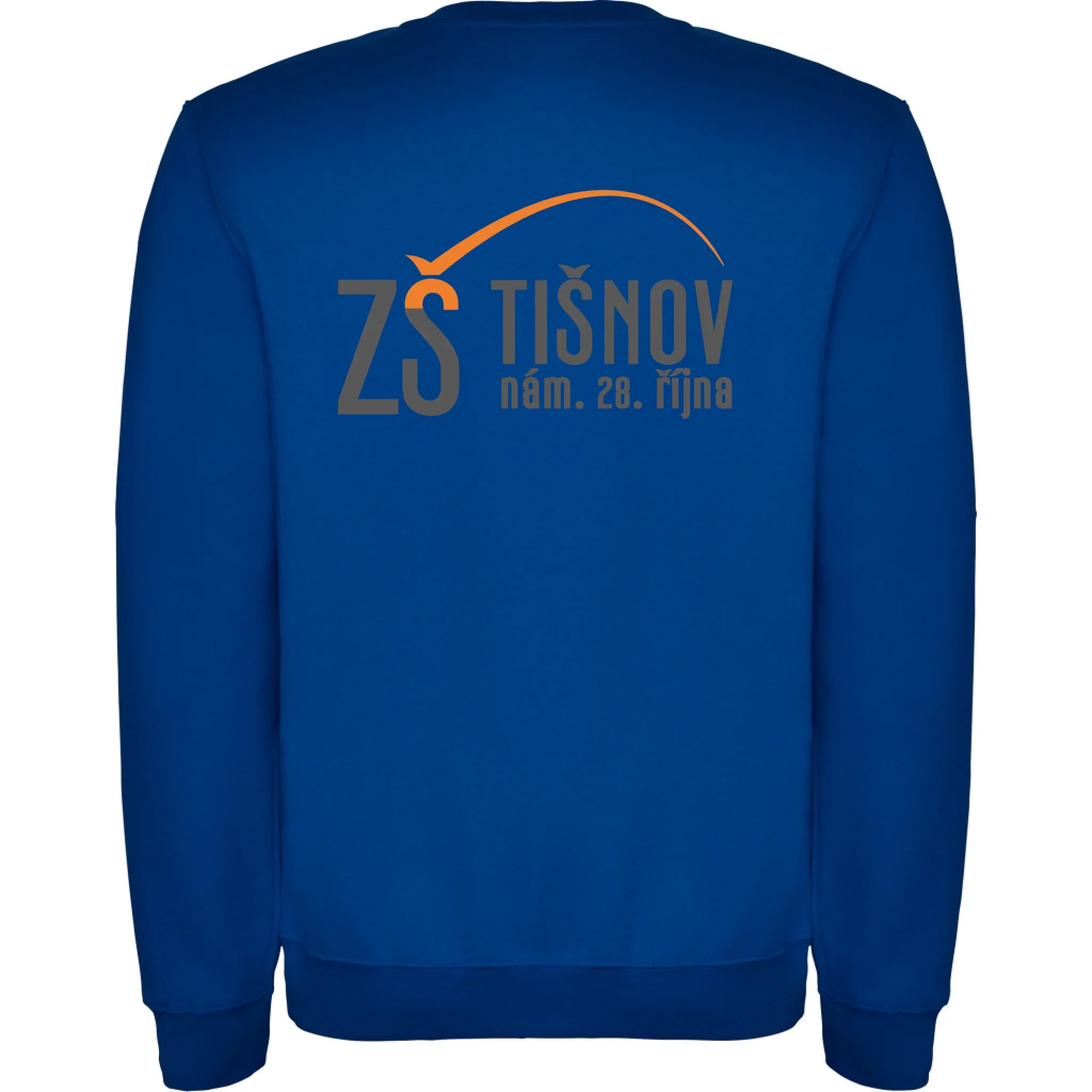 ZŠ Tišnov dětské velikosti mikina bez kapuce unisex jen motiv na záda Modrá