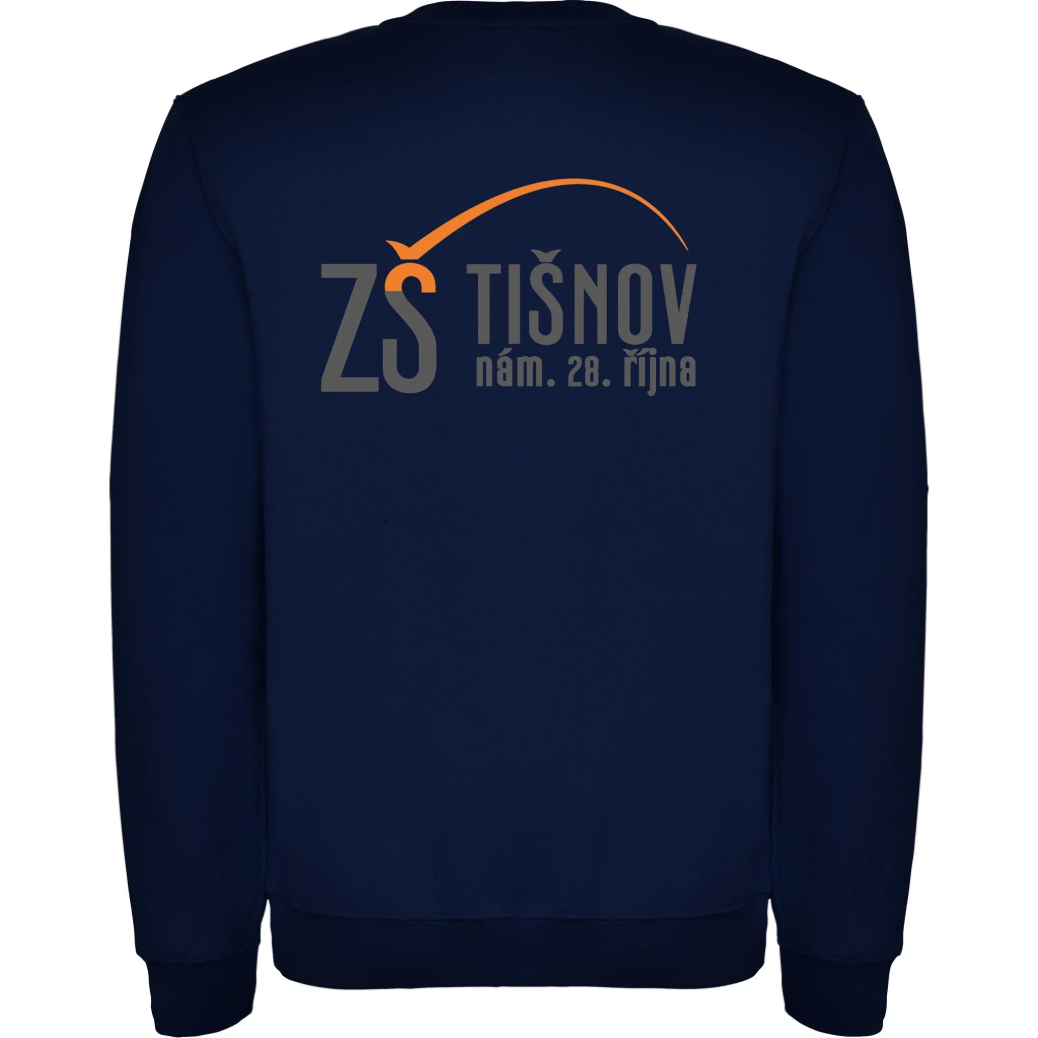 ZŠ Tišnov dětské velikosti mikina bez kapuce unisex jen motiv na záda Námořnická modrá