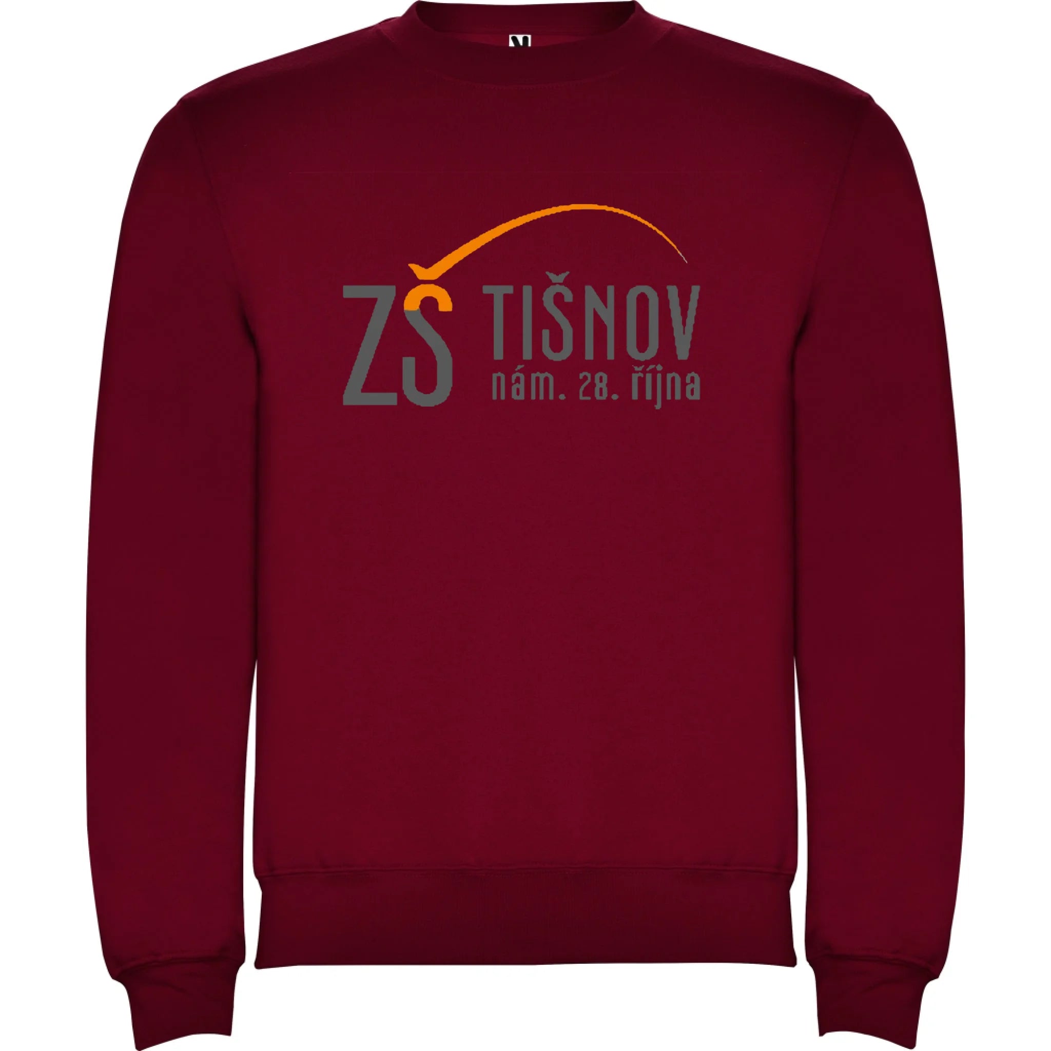 ZŠ Tišnov dospělé velikosti mikina bez kapuce unisex jen motiv dopředu Granátová