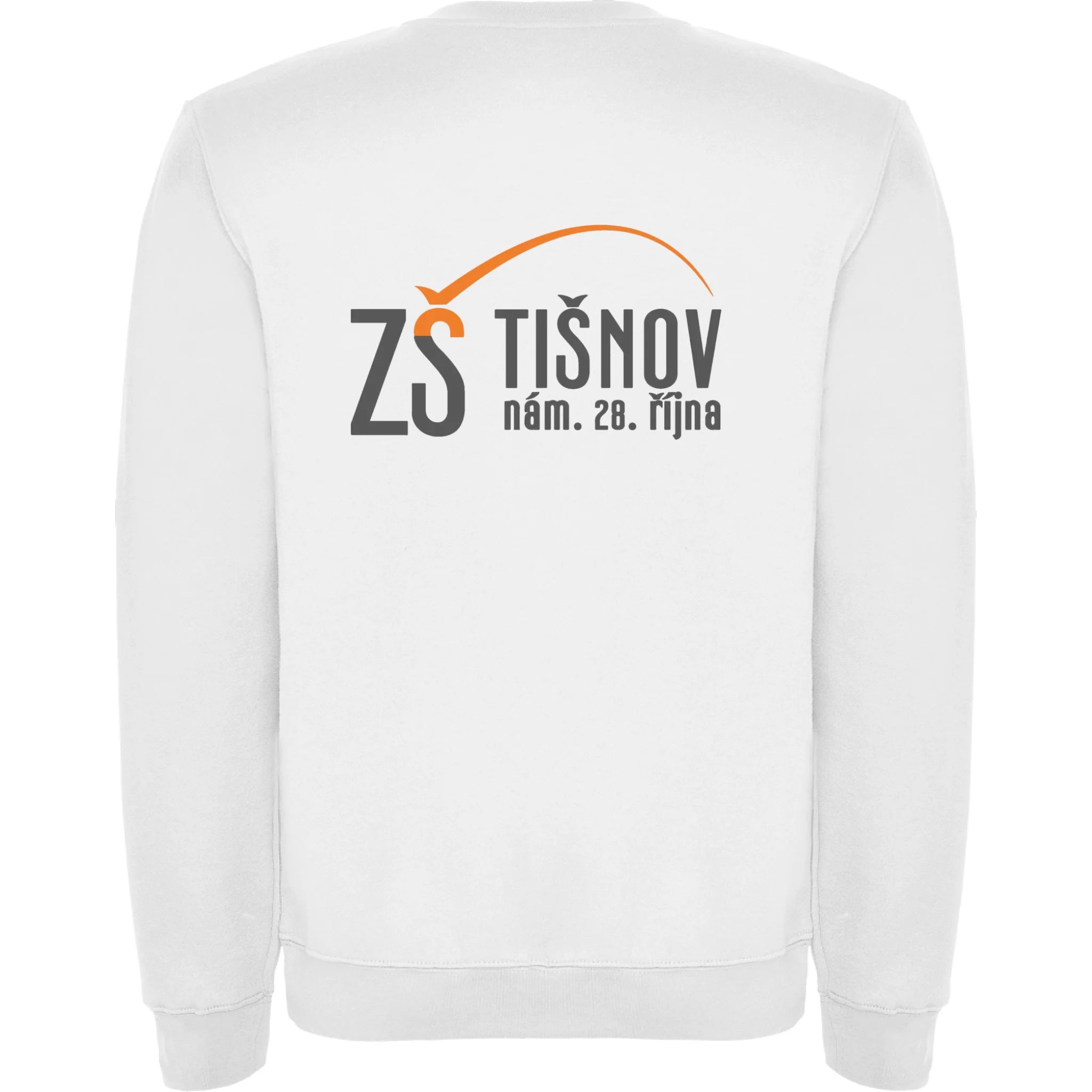 ZŠ Tišnov dospělé velikosti mikina bez kapuce unisex jen motiv na záda Bílá