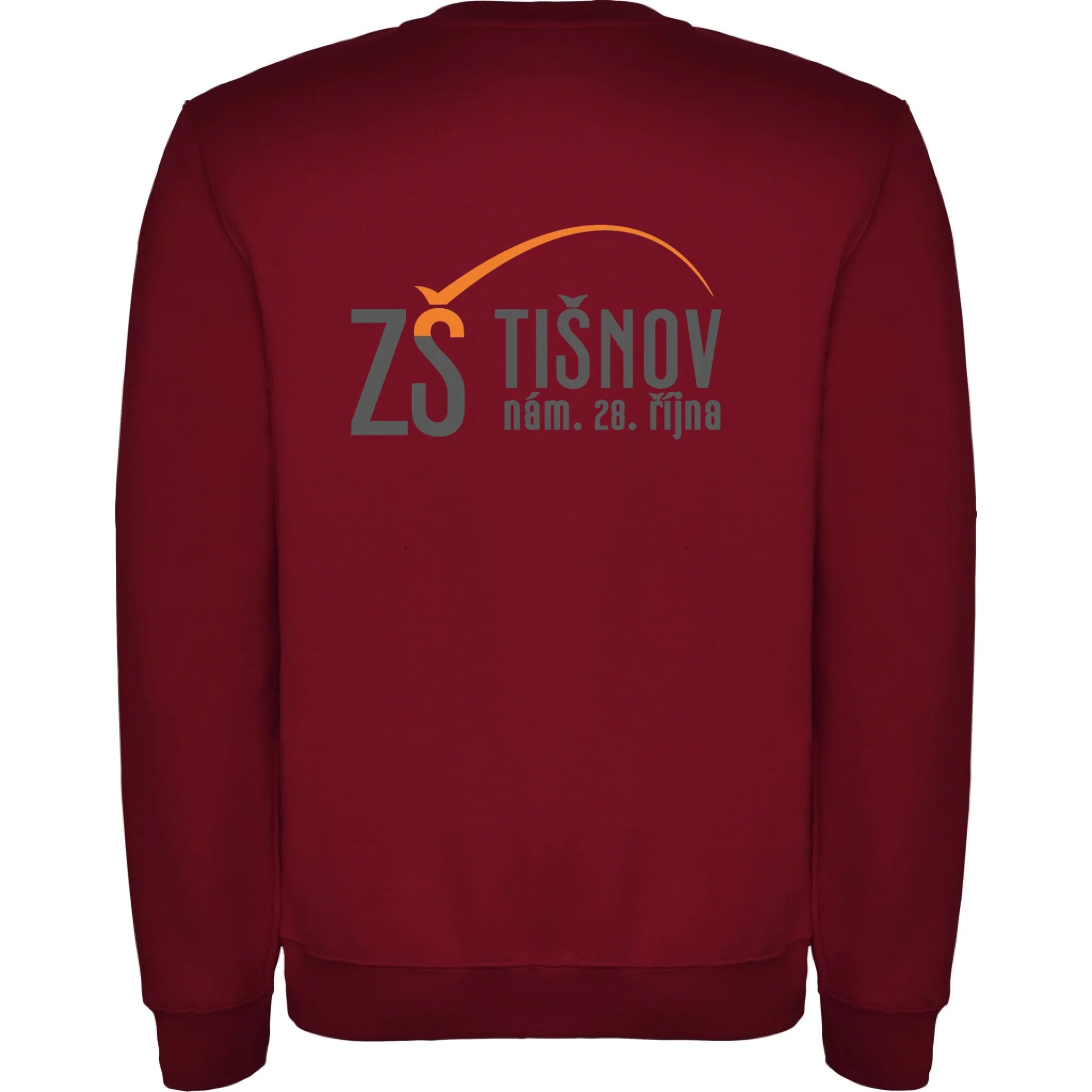 ZŠ Tišnov dospělé velikosti mikina bez kapuce unisex jen motiv na záda Granátová