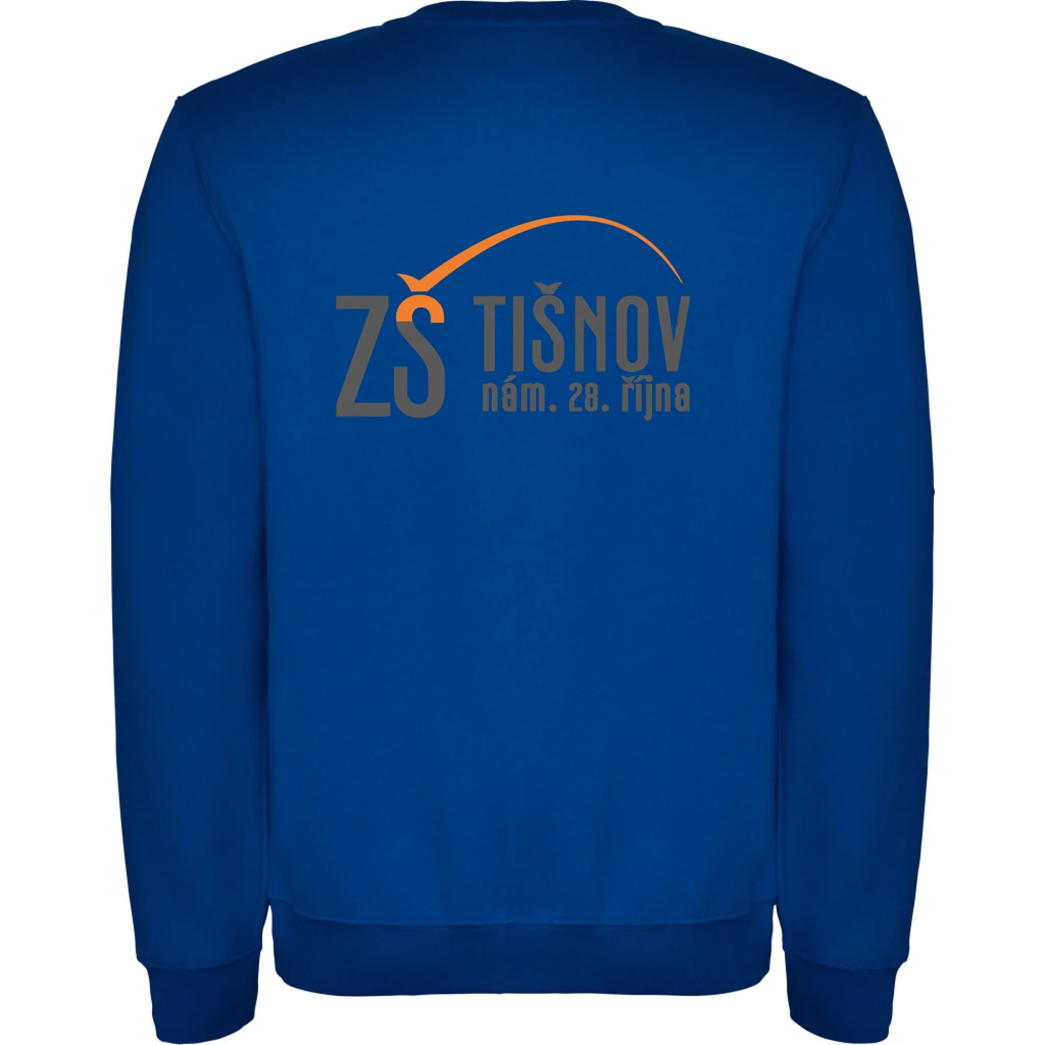 ZŠ Tišnov dospělé velikosti mikina bez kapuce unisex jen motiv na záda Modrá