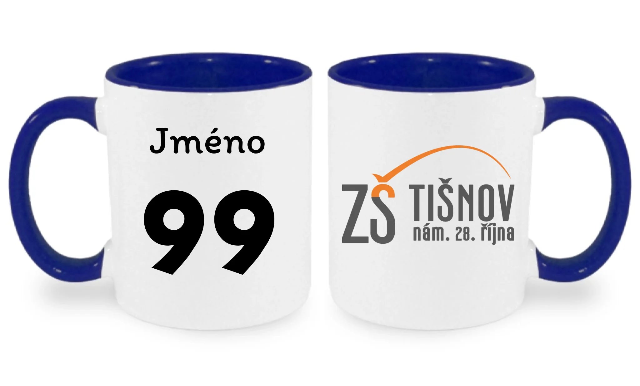 ZŠ TIŠNOV hrníček oboustranný potisk Bílá modrá 330 ml
