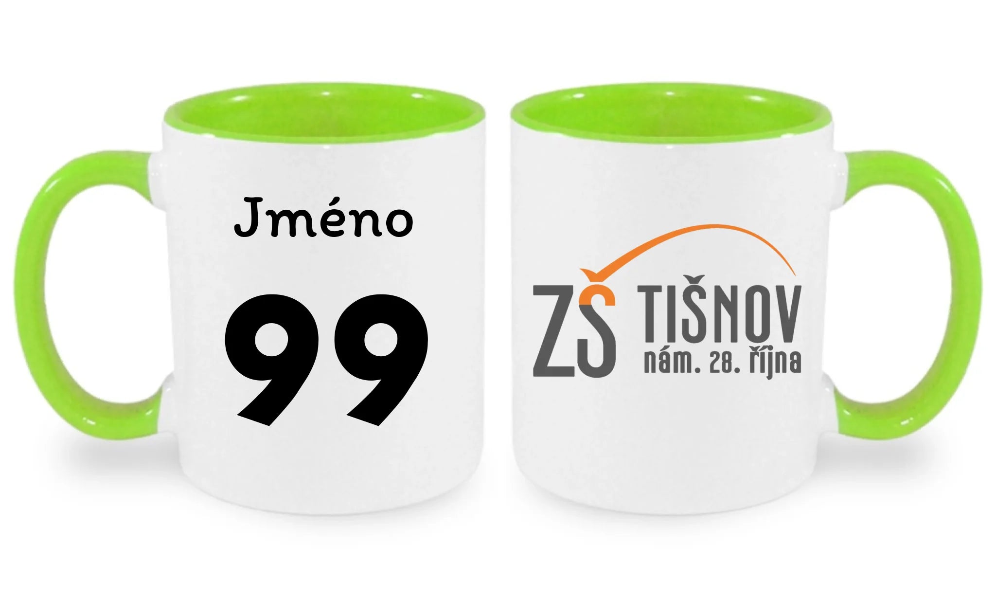 ZŠ TIŠNOV hrníček oboustranný potisk Bílá zelená 330 ml