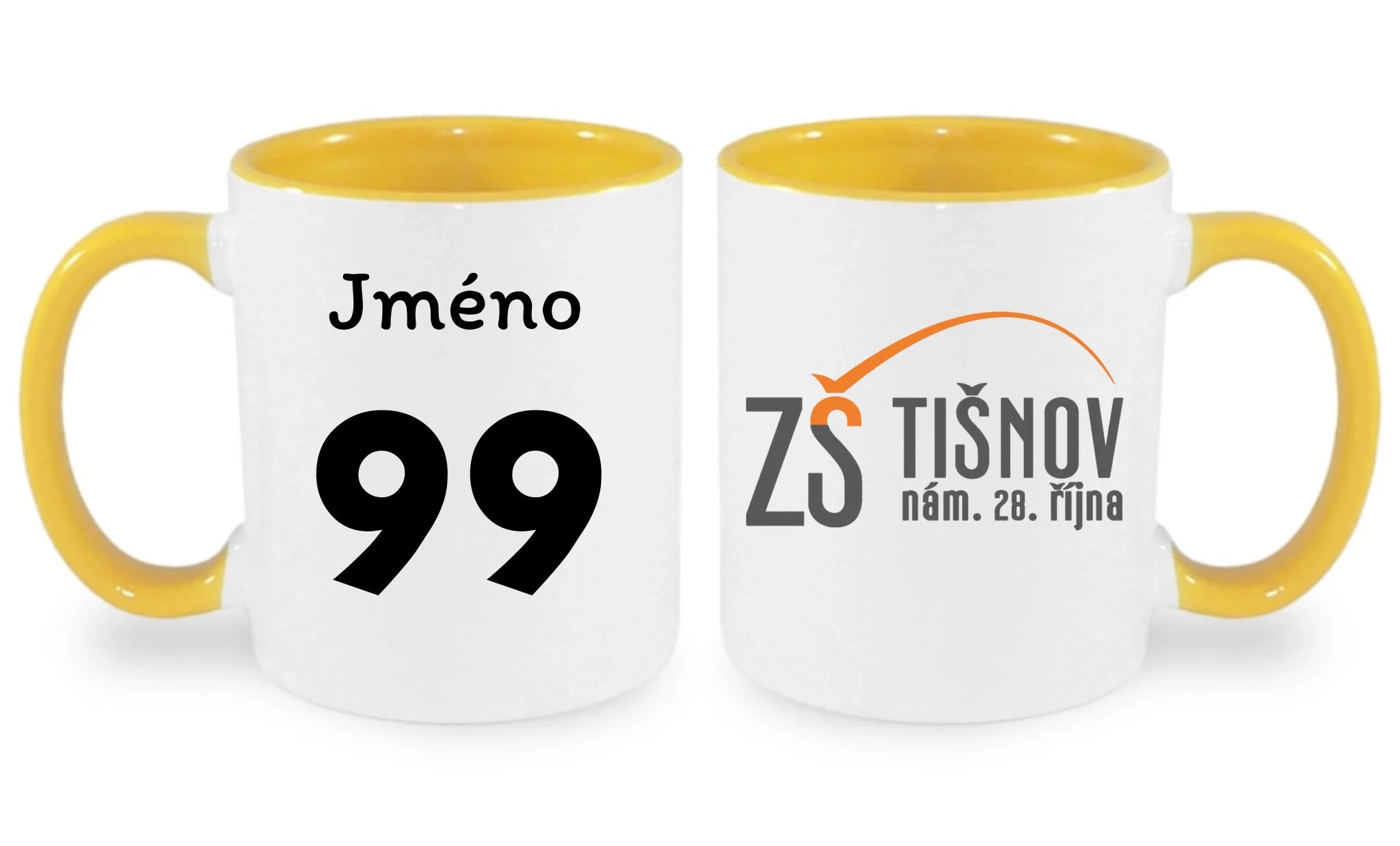 ZŠ TIŠNOV hrníček oboustranný potisk Bílá žlutá 330 ml