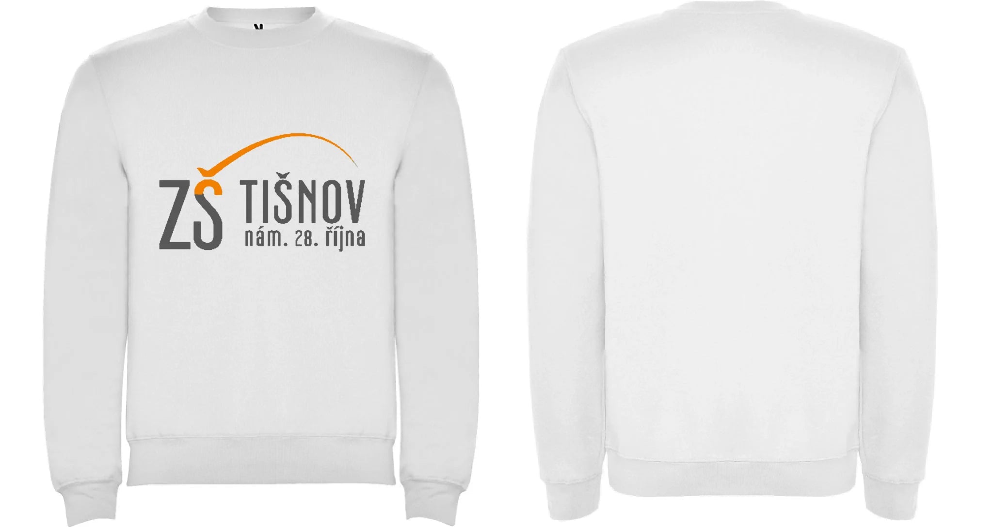 ZŠ Tišnov dětské velikosti mikina bez kapuce unisex motiv dopředu a na záda vlastní potisk Bílá