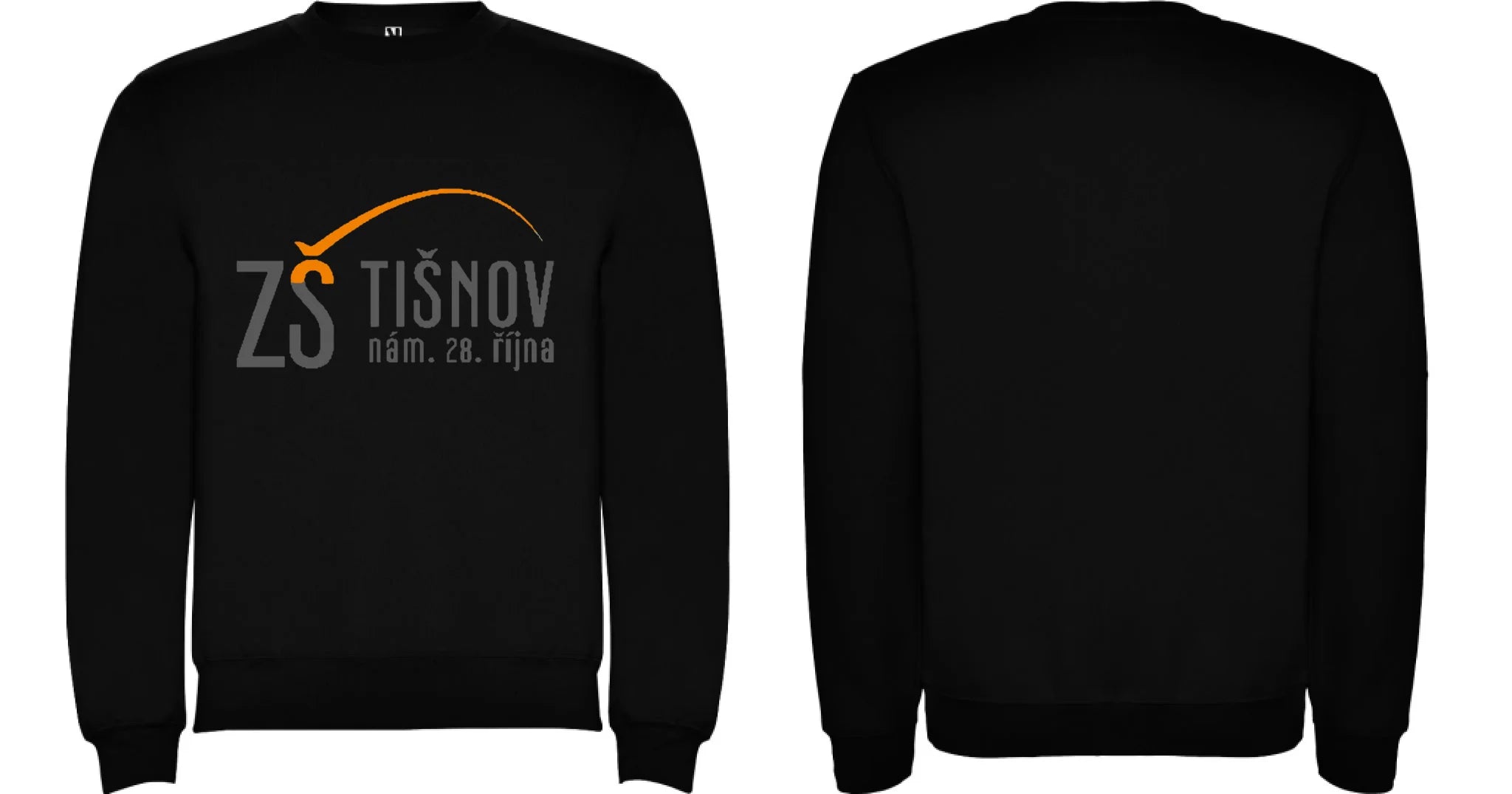 ZŠ Tišnov dětské velikosti mikina bez kapuce unisex motiv dopředu a na záda vlastní potisk Černá