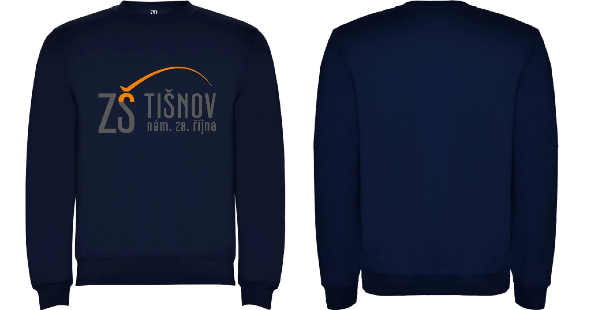 ZŠ Tišnov dospělé velikosti mikina bez kapuce unisex motiv dopředu a na záda vlastní potisk Námořnická modrá