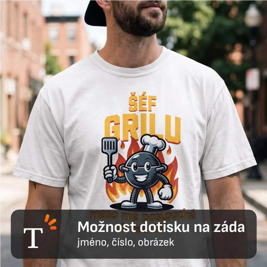 PÁNSKÉ TRIČKO ŠÉF GRILU s možností dotisku jména, čísla, obrázku