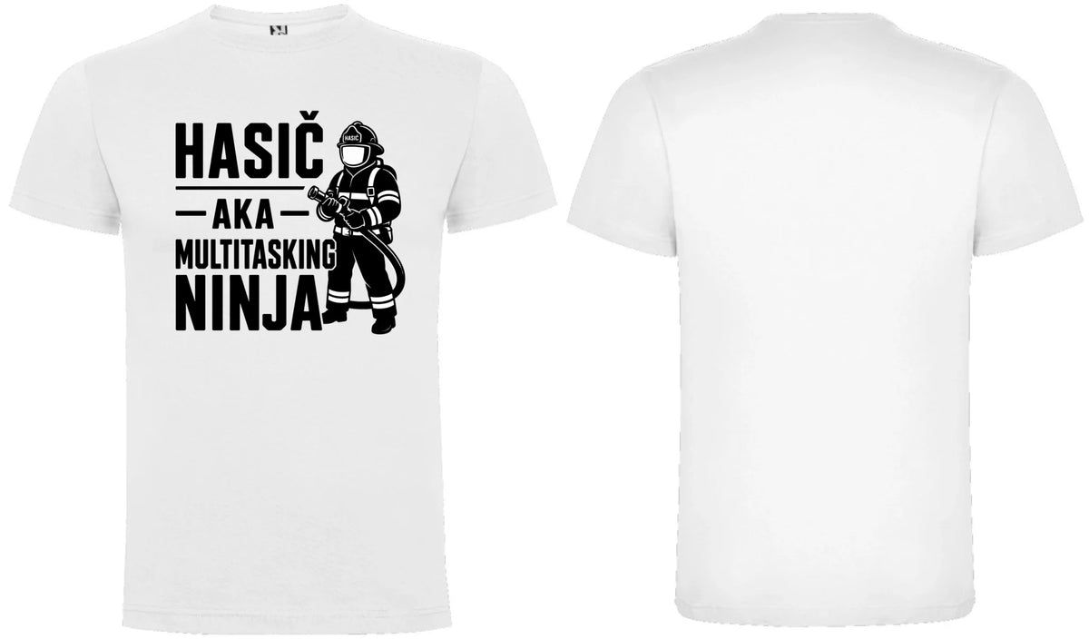 PÁNSKÉ TRIČKO HASIČ AKA NINJA s možností dotisku jména, čísla, obrázku motiv dopředu a na záda vlastní potisk Bílá