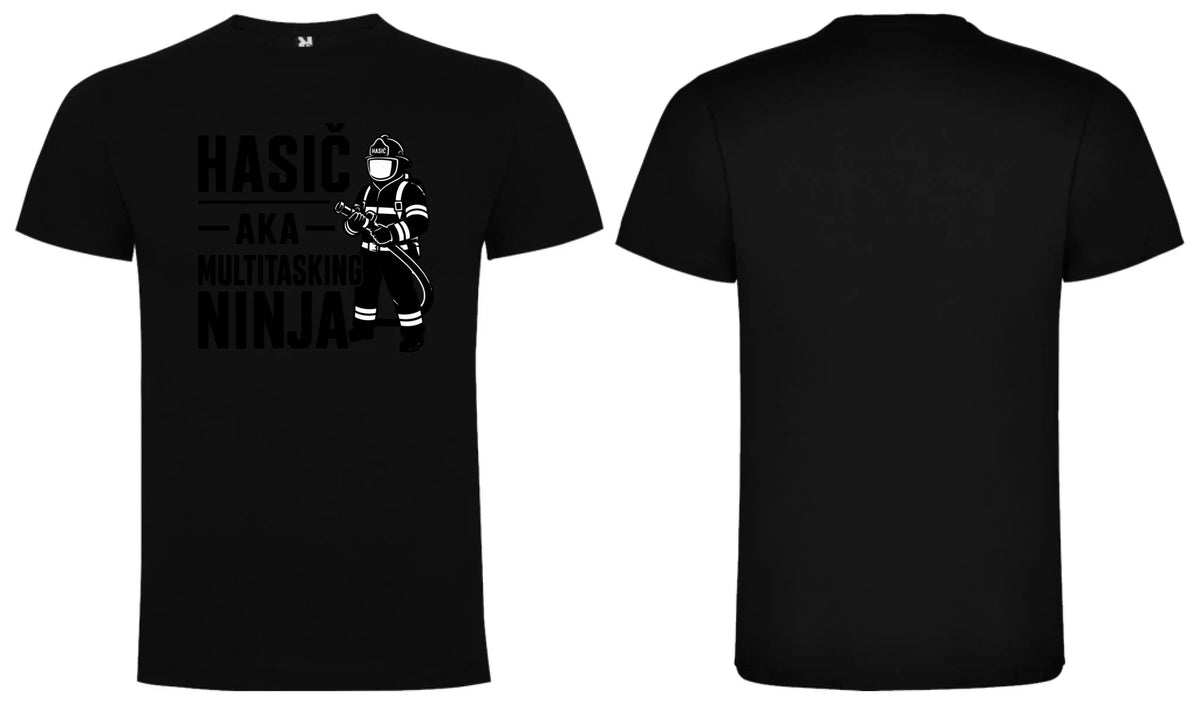 PÁNSKÉ TRIČKO HASIČ AKA NINJA s možností dotisku jména, čísla, obrázku motiv dopředu a na záda vlastní potisk Černá