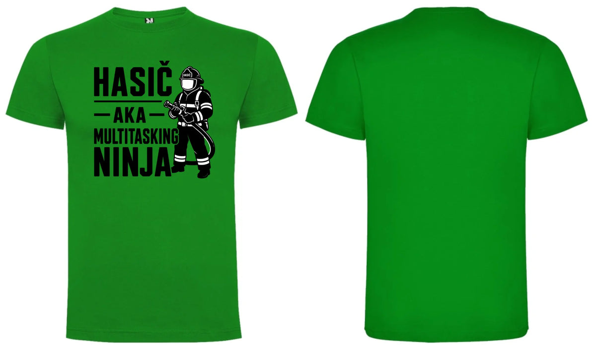 PÁNSKÉ TRIČKO HASIČ AKA NINJA s možností dotisku jména, čísla, obrázku motiv dopředu a na záda vlastní potisk Zelená