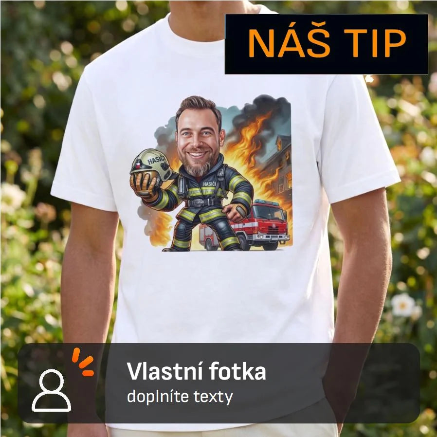 PÁNSKÉ TRIČKO s motivem HASIČ s vlastní fotkou