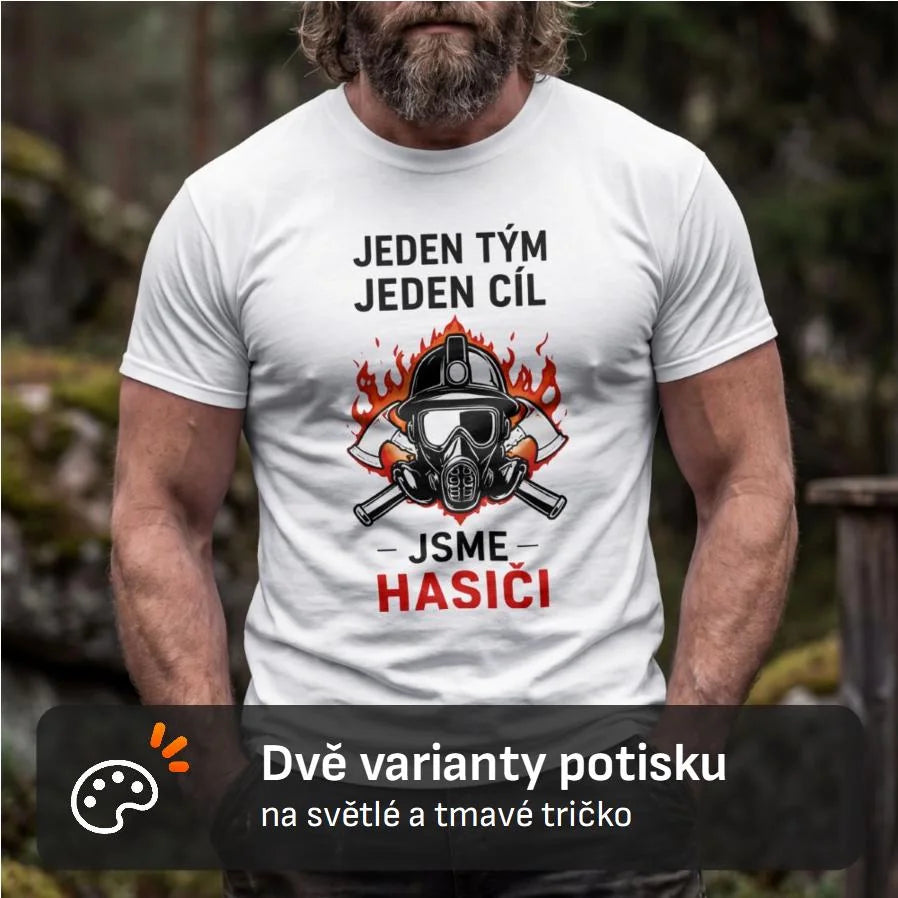 PÁNSKÉ TRIČKO S MOTIVEM HASIČI JEDEN TÝM možnost vlastního jména, čísla nebo obrázku