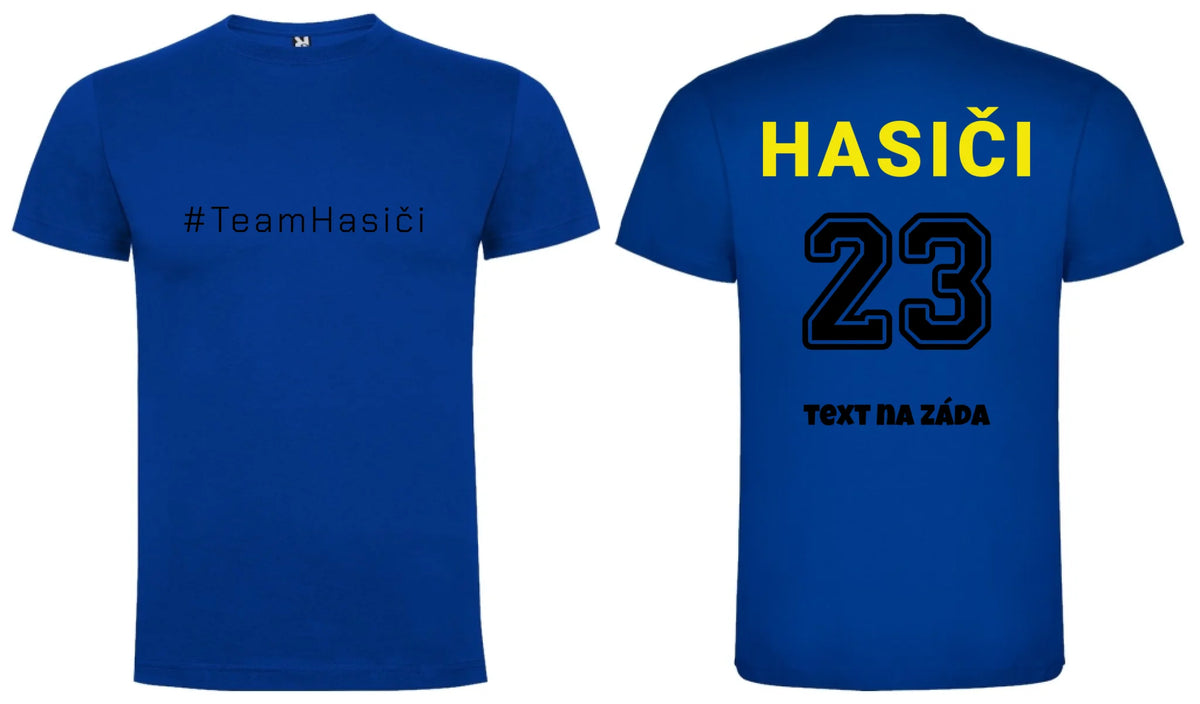PÁNSKÉ TRIČKO TEAM HASIČI možnost dotisku jména, čísla nebo obrázku motiv dopředu a na záda vlastní potisk Modrá