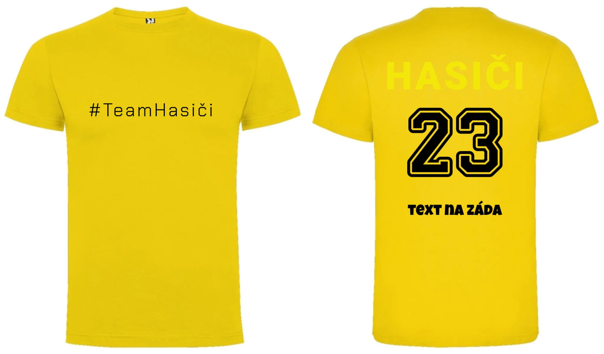 PÁNSKÉ TRIČKO TEAM HASIČI možnost dotisku jména, čísla nebo obrázku motiv dopředu a na záda vlastní potisk Žlutá