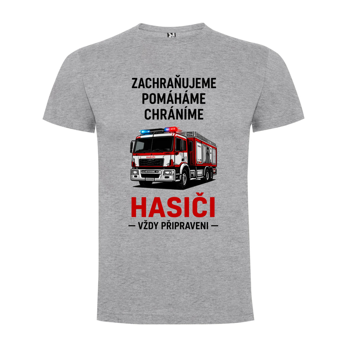 PÁNSKÉ TRIČKO HASIČI VŽDY PŘIPRAVEN možnost dotisku jména, čísla nebo obrázku jen motiv dopředu Melír