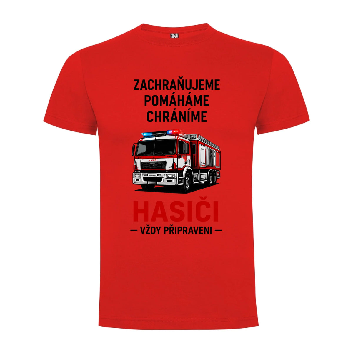 PÁNSKÉ TRIČKO HASIČI VŽDY PŘIPRAVEN možnost dotisku jména, čísla nebo obrázku jen motiv dopředu Červená