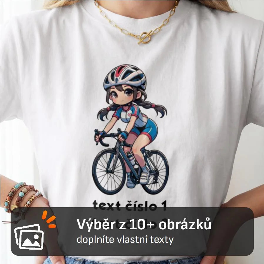 DÁMSKÉ TRIČKO CYKLISTIKA výběr z 10 obrázků s možností dotisku textů, jména, čísla, obrázku