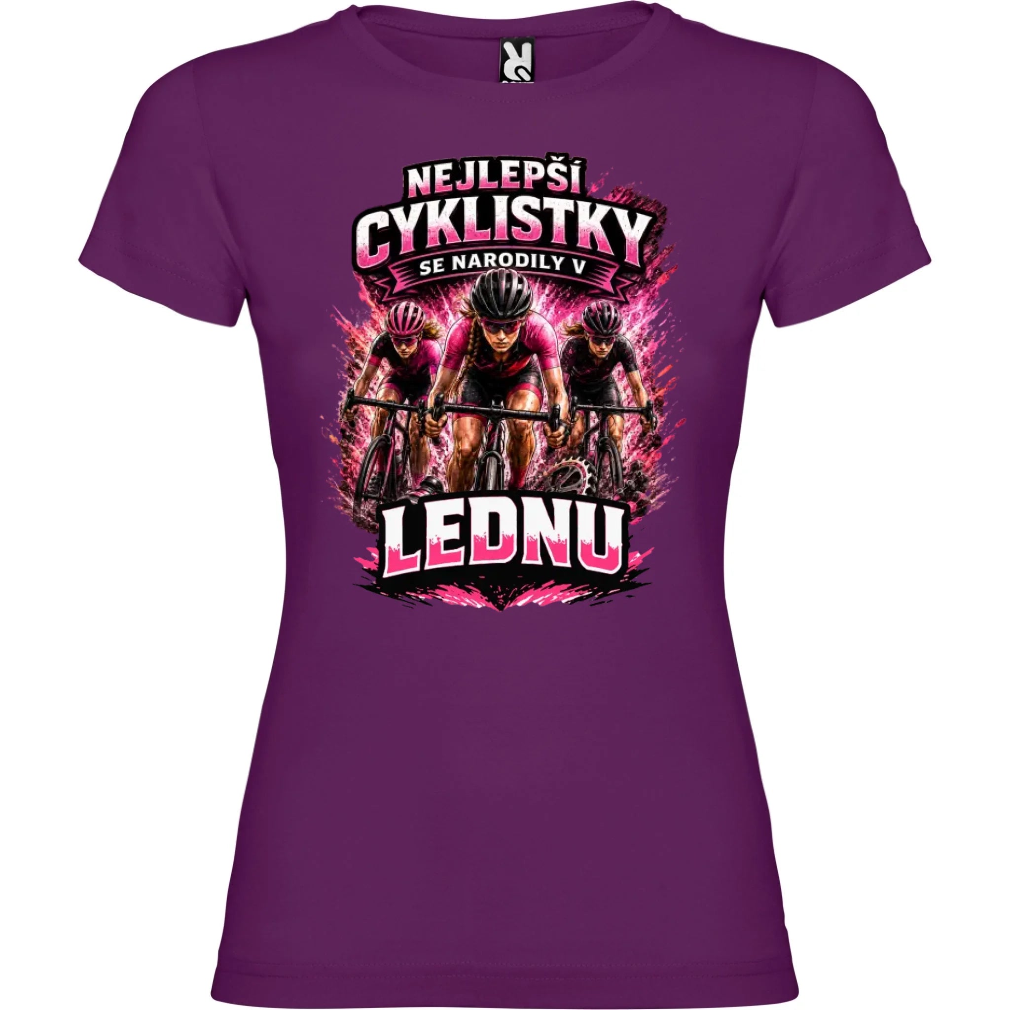 DÁMSKÉ TRIČKO NEJLEPŠÍ CYKLISTKY SE NARODILI V s možností dotisku jména, čísla, obrázku jen motiv dopředu Purpurová