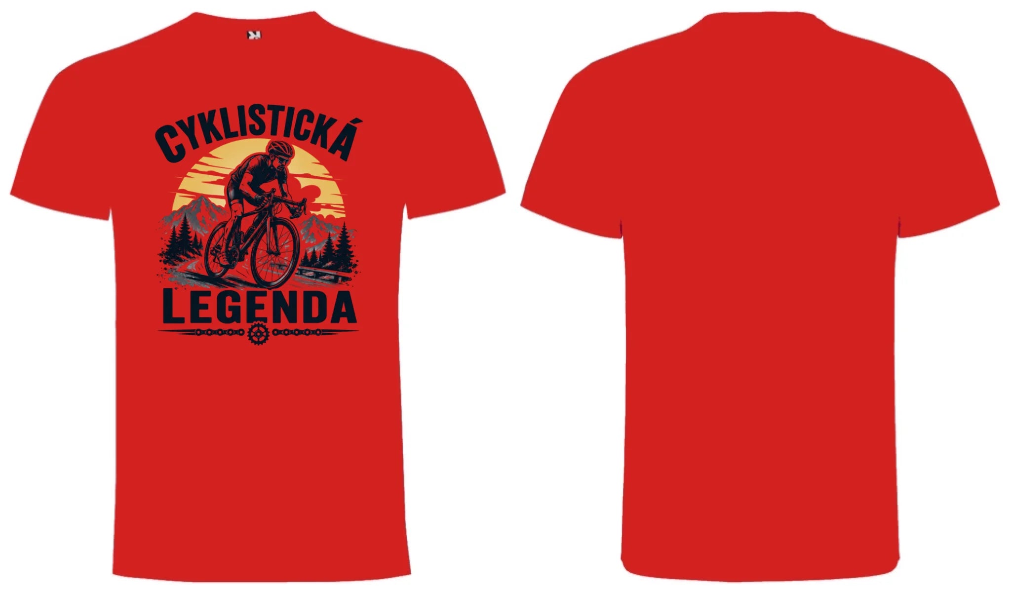 PÁNSKÉ TRIČKO CYKLISTICKÁ LEGENDA s možností dotisku jména, čísla, obrázku motiv dopředu a na záda vlastní potisk Červená