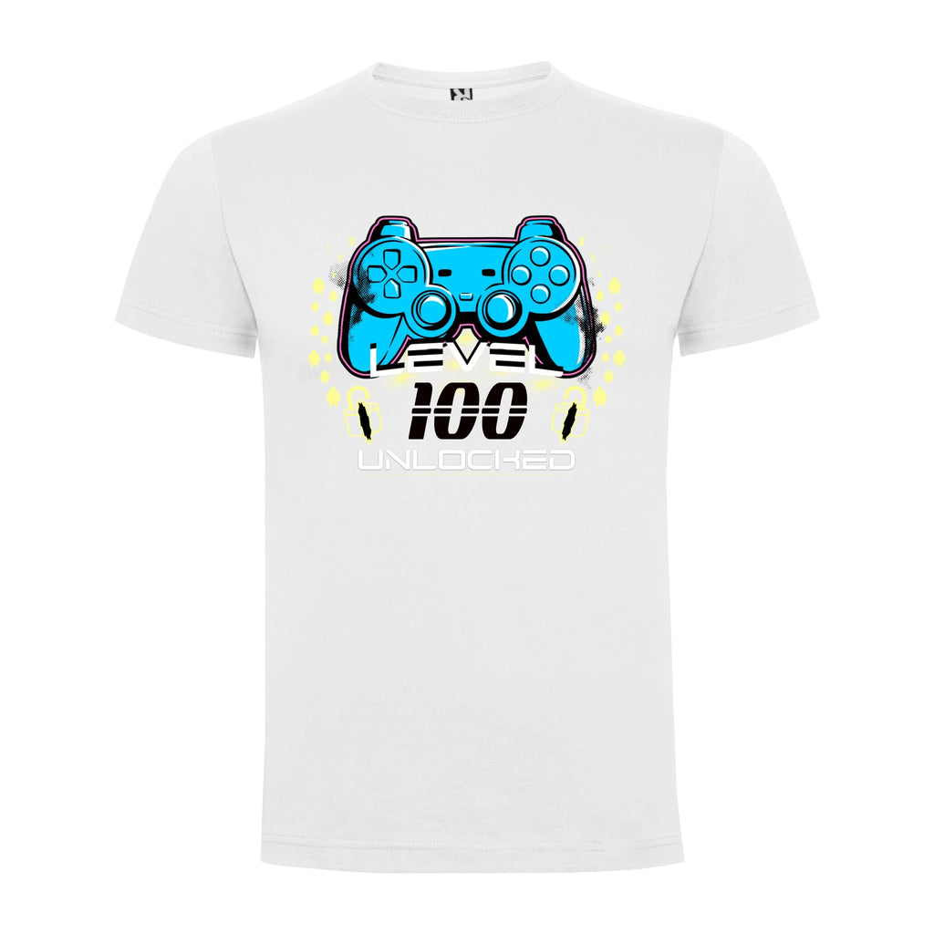 PÁNSKÉ TRIČKO s motivem NAROZENINY LEVEL UNLOCKED (vložíte věk) jen motiv dopředu Bílá