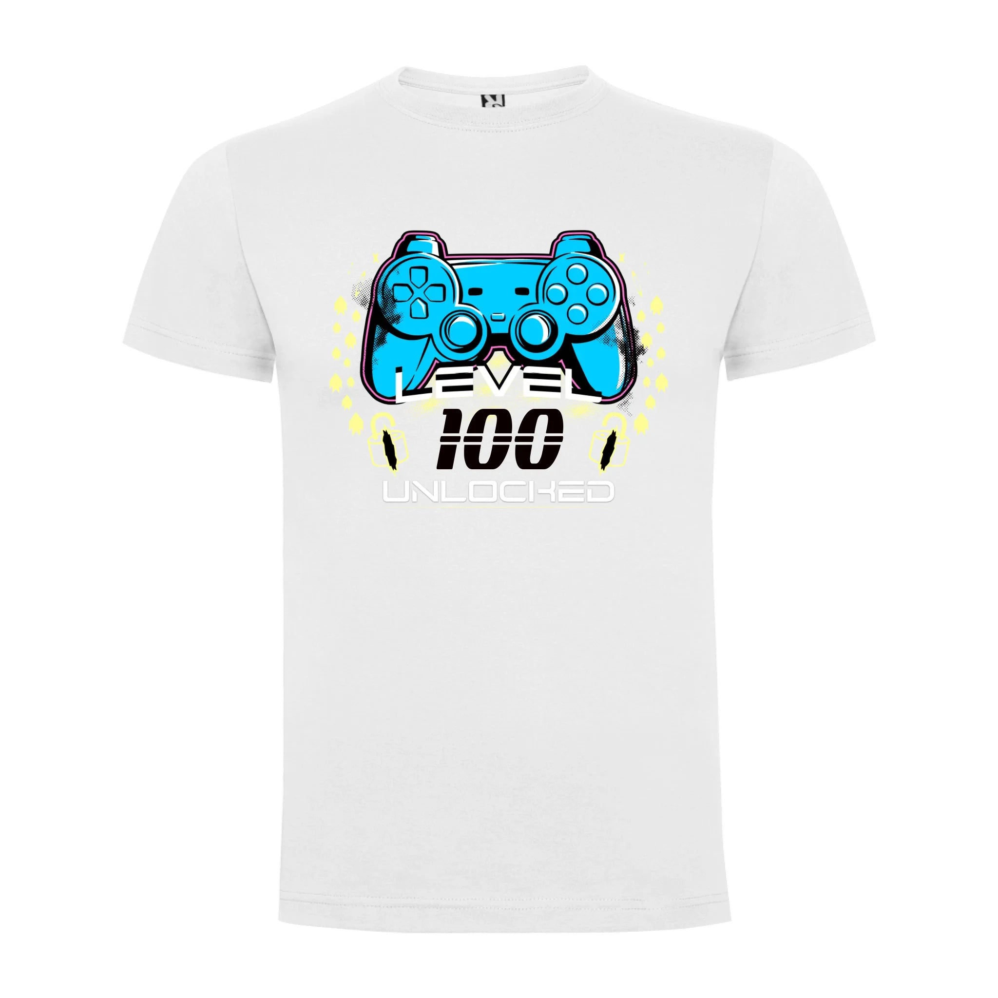 PÁNSKÉ TRIČKO s motivem NAROZENINY LEVEL UNLOCKED (vložíte věk) jen motiv dopředu Bílá