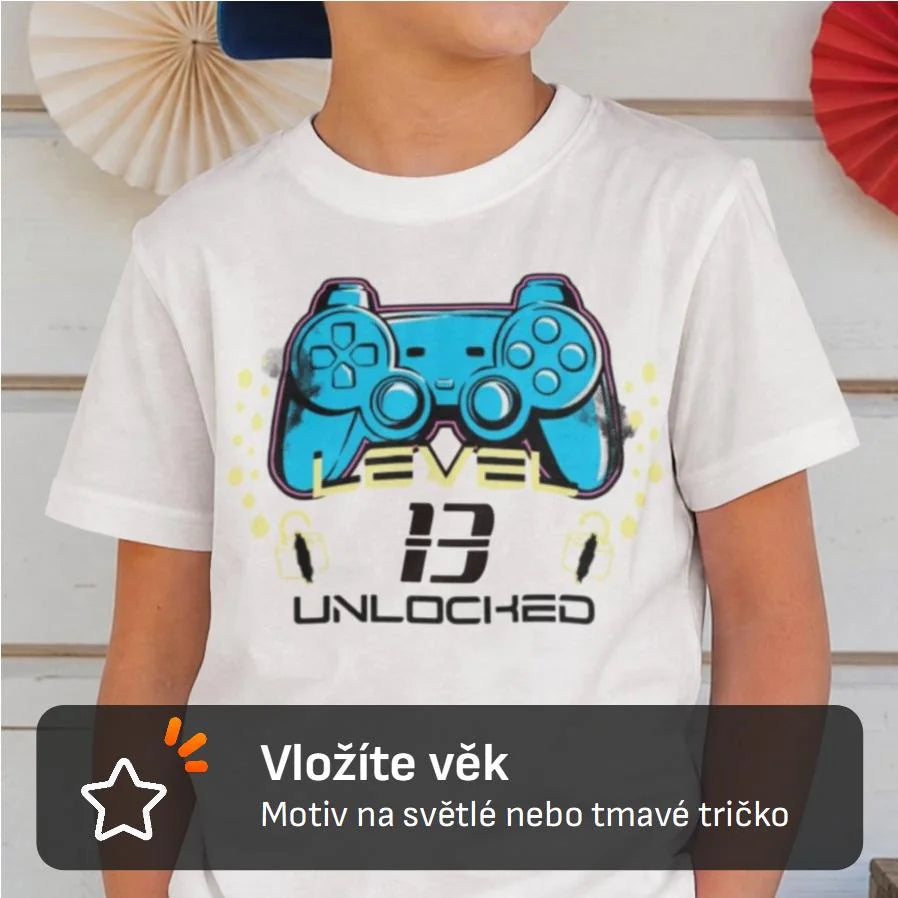 CHLAPECKÉ TRIČKO s motivem NAROZENINY LEVEL UNLOCKED (vložíte věk)