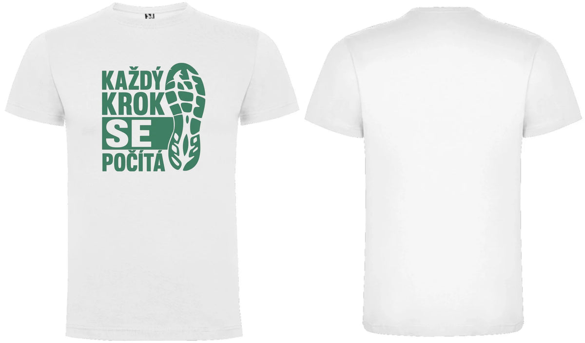 PÁNSKÉ TRIČKO KAŽDÝ KROK SE POČÍTÁ s možností dotisku jména, čísla, obrázku motiv dopředu a na záda vlastní potisk Bílá