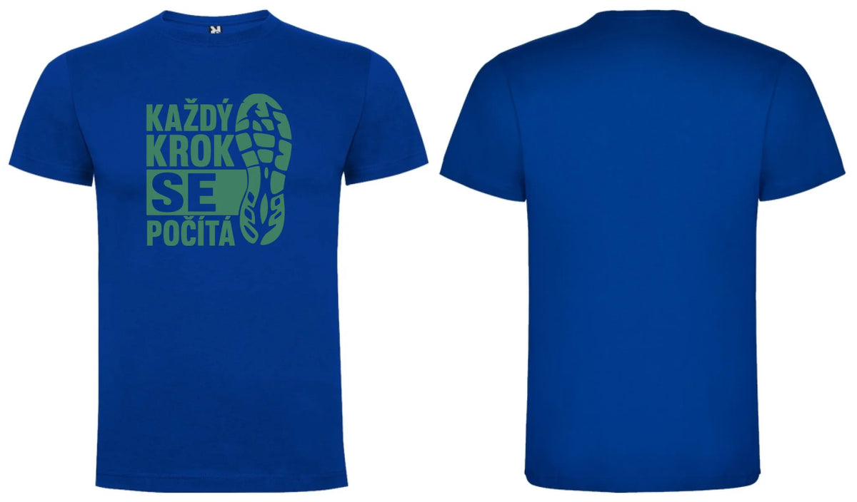 PÁNSKÉ TRIČKO KAŽDÝ KROK SE POČÍTÁ s možností dotisku jména, čísla, obrázku motiv dopředu a na záda vlastní potisk Modrá