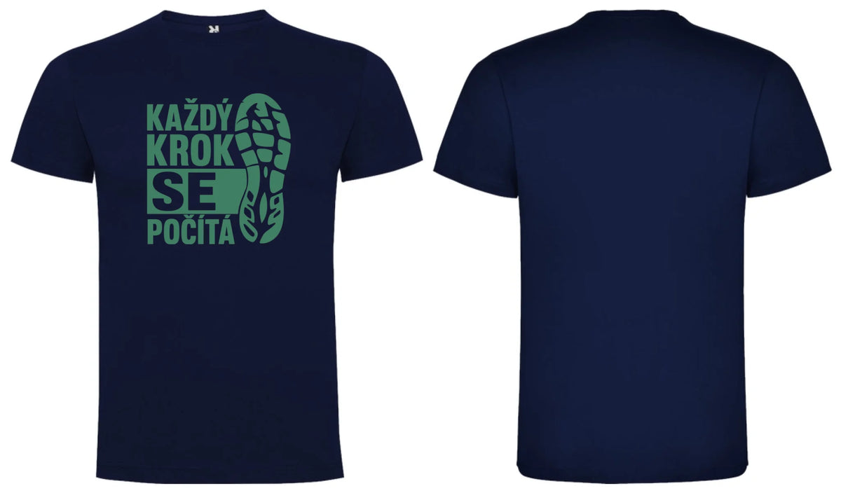 PÁNSKÉ TRIČKO KAŽDÝ KROK SE POČÍTÁ s možností dotisku jména, čísla, obrázku motiv dopředu a na záda vlastní potisk Námořnická modrá