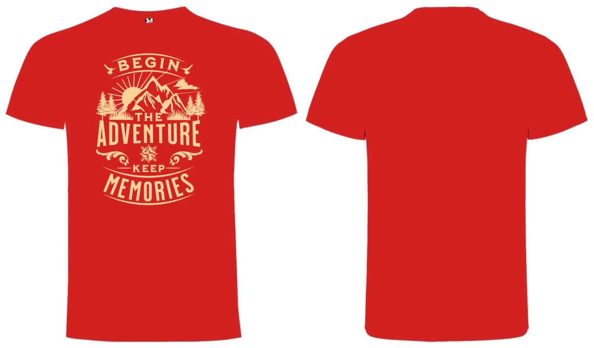 PÁNSKÉ TRIČKO BEGIN THE ADVENTURE s možností dotisku jména, čísla, obrázku motiv dopředu a na záda vlastní potisk Červená