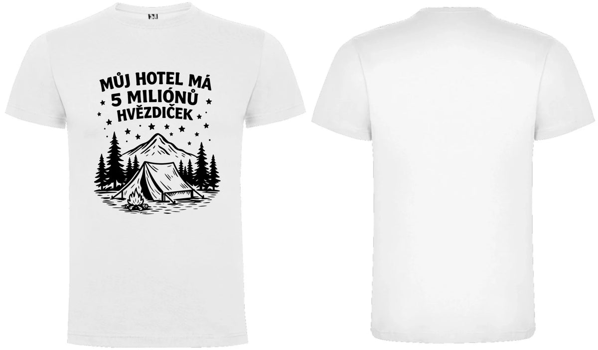 PÁNSKÉ TRIČKO OUTDOOR MŮJ HOTEL s možností dotisku jména, čísla, obrázku motiv dopředu a na záda vlastní potisk Bílá