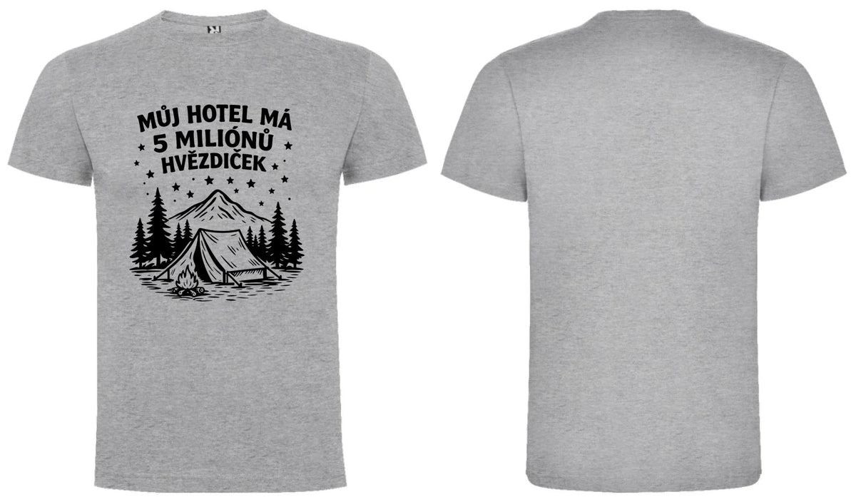 PÁNSKÉ TRIČKO OUTDOOR MŮJ HOTEL s možností dotisku jména, čísla, obrázku motiv dopředu a na záda vlastní potisk Melír
