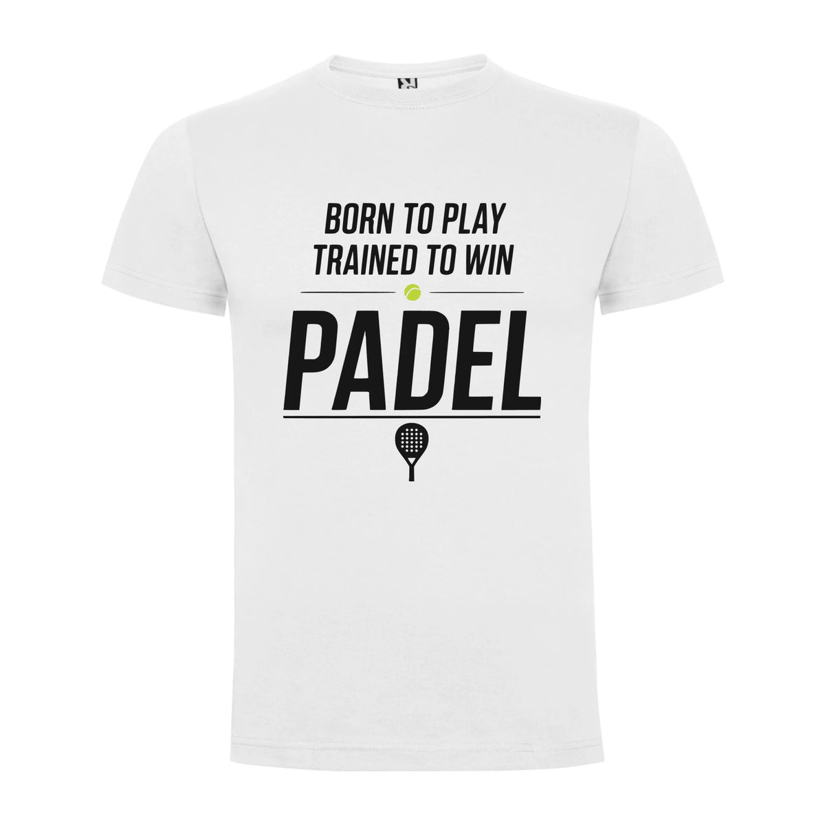 PÁNSKÉ TRIČKO PADEL BORN TO PLAY, TRAINED TO WIN s možností personalizace jen motiv dopředu Bílá