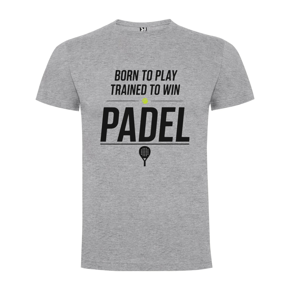 PÁNSKÉ TRIČKO PADEL BORN TO PLAY, TRAINED TO WIN s možností personalizace jen motiv dopředu Melír
