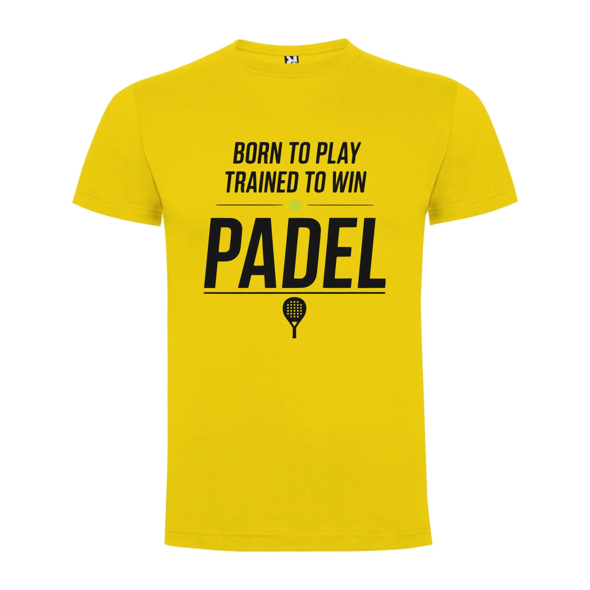 PÁNSKÉ TRIČKO PADEL BORN TO PLAY, TRAINED TO WIN s možností personalizace jen motiv dopředu Žlutá