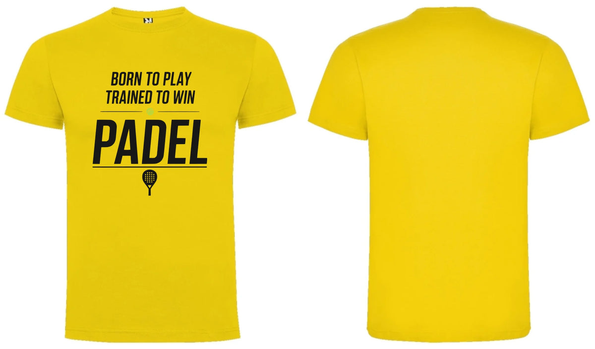 PÁNSKÉ TRIČKO PADEL BORN TO PLAY, TRAINED TO WIN s možností personalizace motiv dopředu a na záda vlastní potisk Žlutá