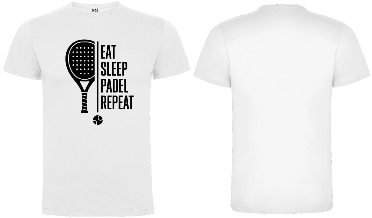 PÁNSKÉ TRIČKO PADEL EAT SLEEP REPEAT s možností personalizace dopředu motiv a na záda vlastní potisk Bílá