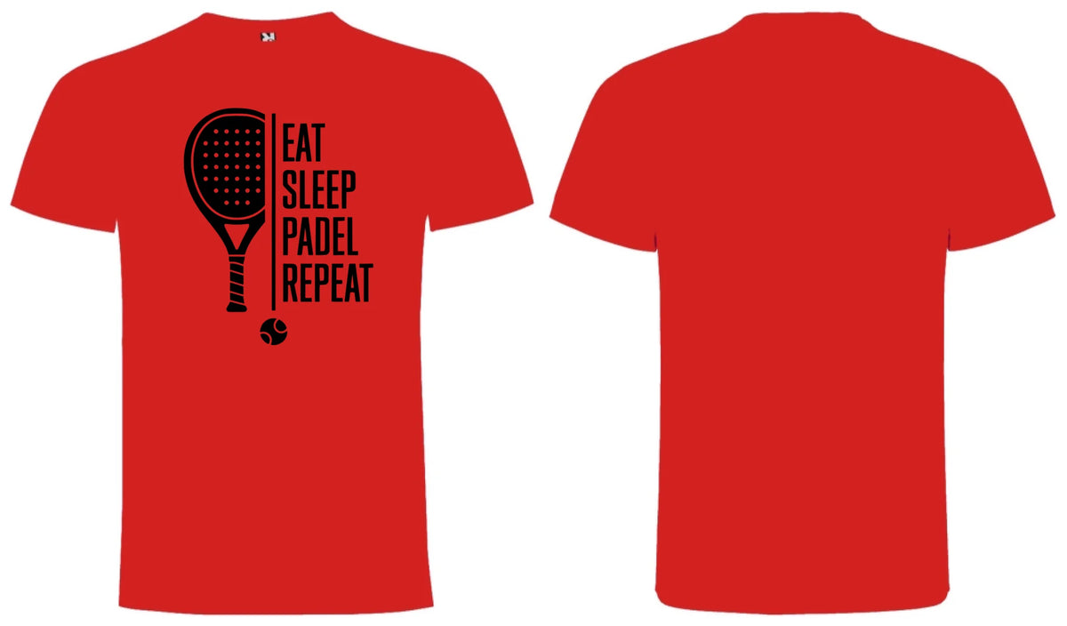PÁNSKÉ TRIČKO PADEL EAT SLEEP REPEAT s možností personalizace dopředu motiv a na záda vlastní potisk Červená